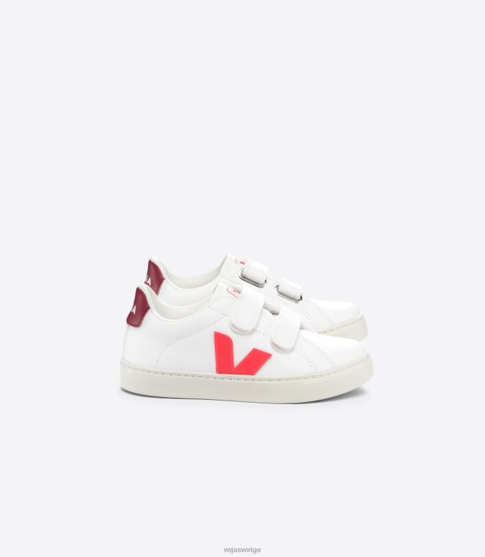 skor JP4FL322 barn Veja esplar kromfritt läder vit rose fluo marsala