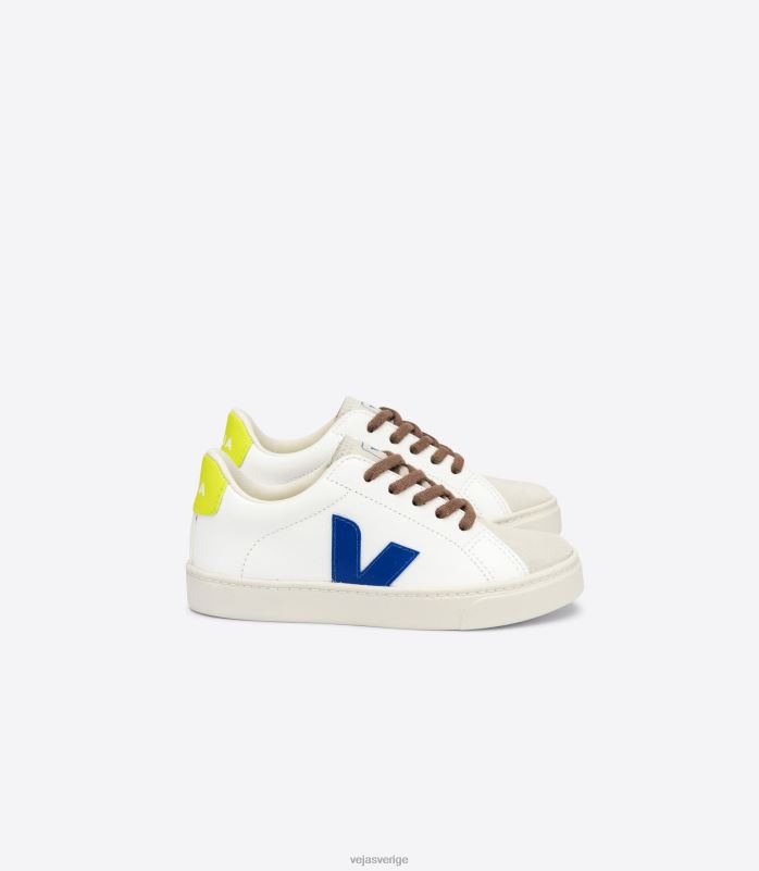 skor JP4FL341 barn Veja esplar snören kromfritt läder vit indigo jaune fluo