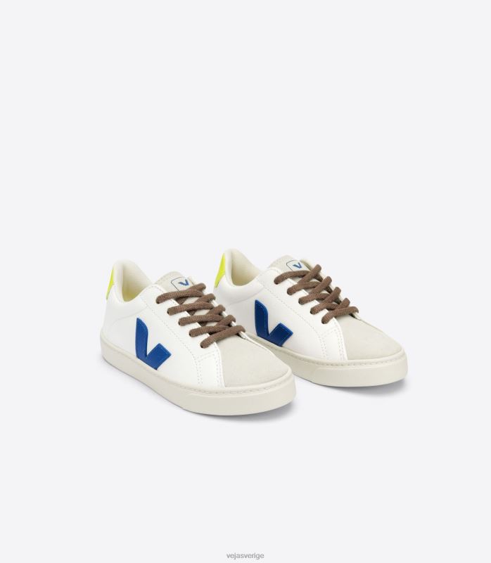 skor JP4FL341 barn Veja esplar snören kromfritt läder vit indigo jaune fluo