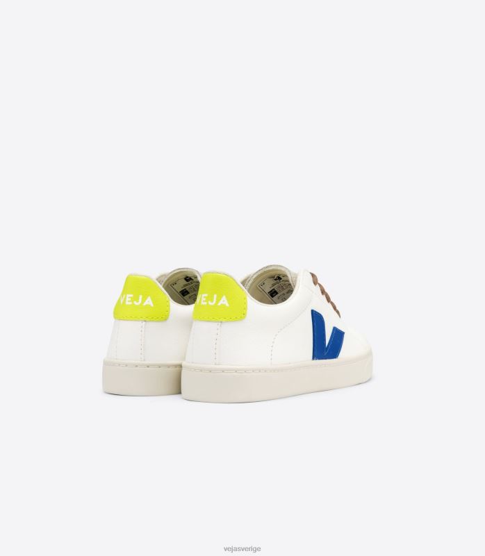 skor JP4FL341 barn Veja esplar snören kromfritt läder vit indigo jaune fluo