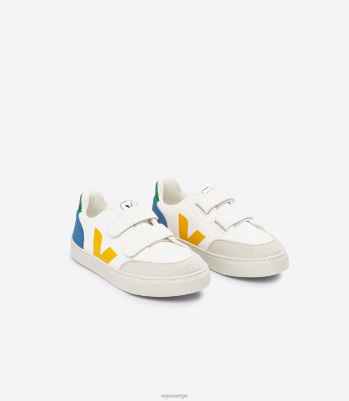 skor JP4FL302 barn Veja v-12 kromfritt läder vit multico indigo