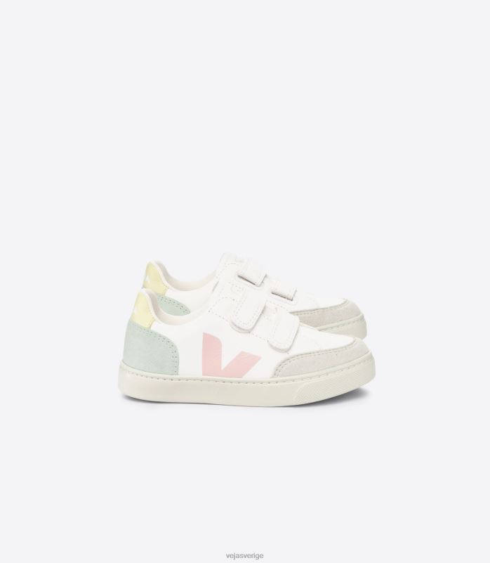 skor JP4FL304 barn Veja v-12 kromfritt läder vit multico jade