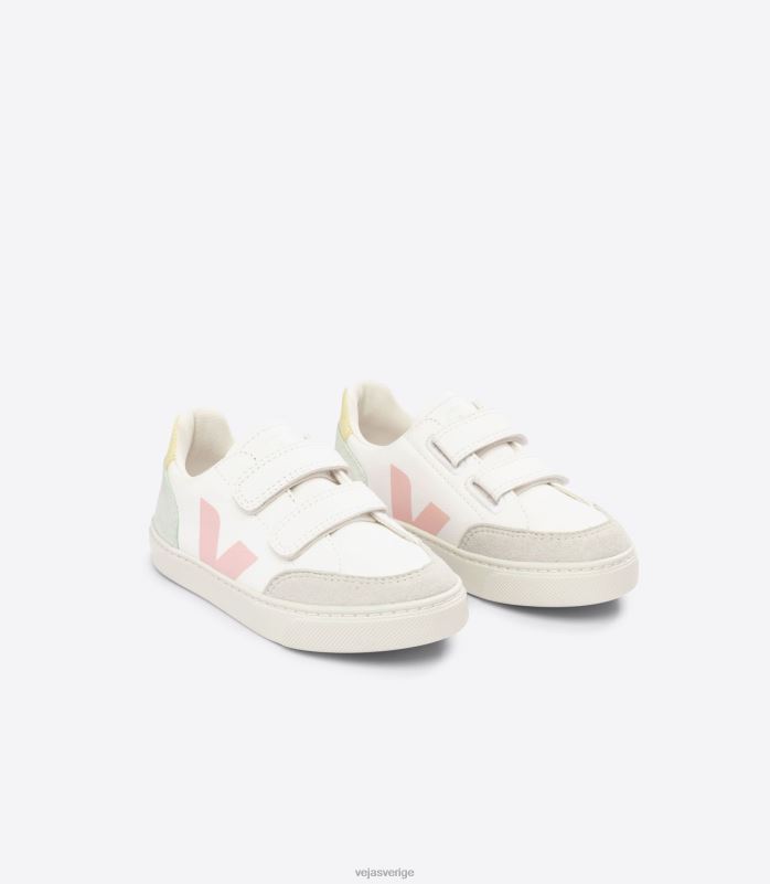 skor JP4FL304 barn Veja v-12 kromfritt läder vit multico jade