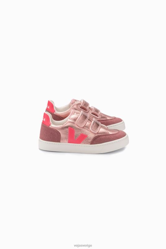 skor JP4FL306 barn Veja v-12 kromfritt läder pärlemor rose fluo