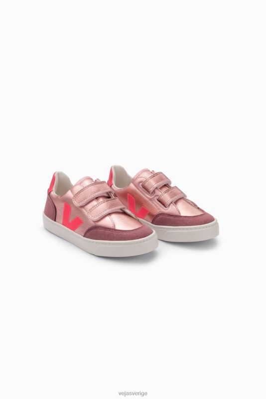 skor JP4FL306 barn Veja v-12 kromfritt läder pärlemor rose fluo