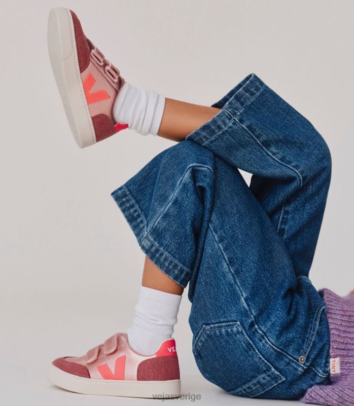 skor JP4FL306 barn Veja v-12 kromfritt läder pärlemor rose fluo