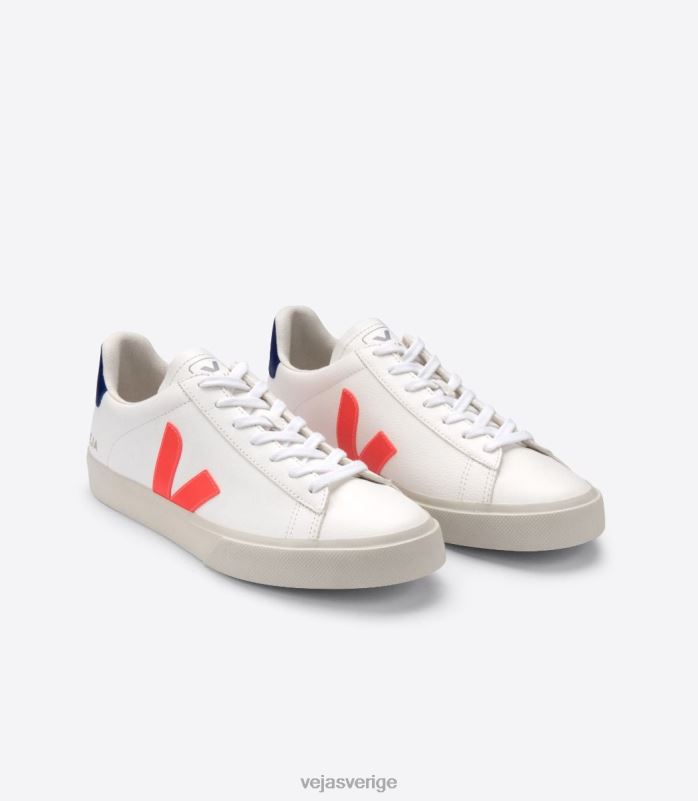 skor JP4FL16 män Veja campo kromfritt läder vit orange fluo