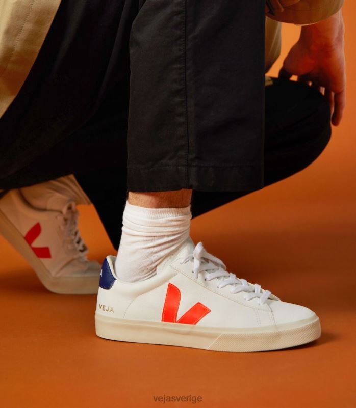 skor JP4FL16 män Veja campo kromfritt läder vit orange fluo