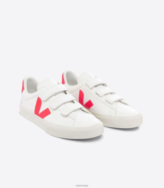skor JP4FL112 män Veja recife kromfritt läder vit rose fluo