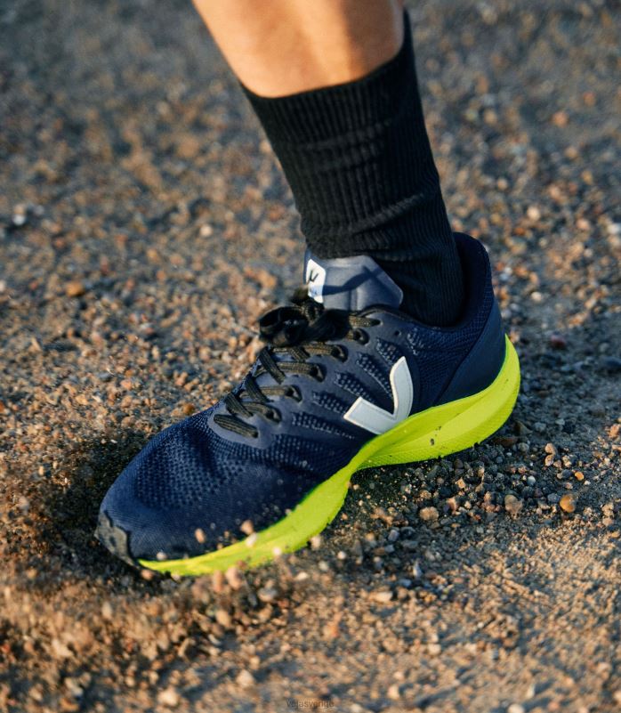 skor JP4FL205 män Veja marlin lt v-stickad svart kaki jaune fluo